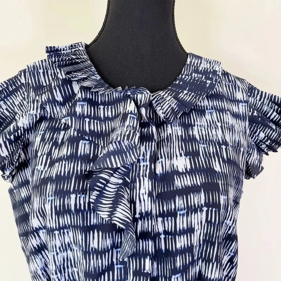 Banana  Republic Sleeveless Ruffle Front Pleated Collar Blue And White Dress - Picture 3 of 16